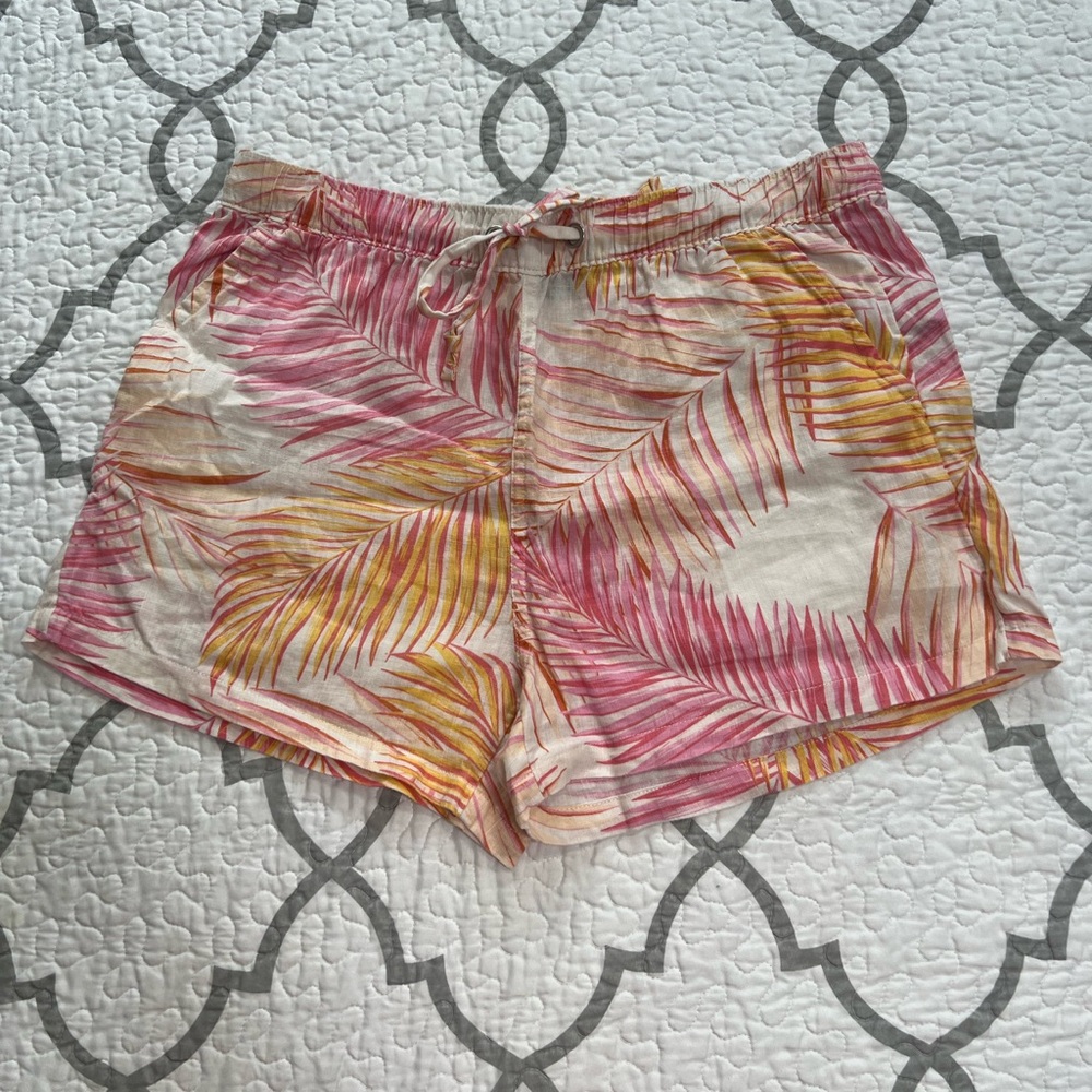 Tahari Linen Printed Tropical Shorts Pink Palm Leaves Women’s Size Large